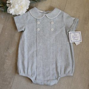Boy's Blue Linen Dressy Romper The Bailey Boys Boutique Size 9 Months NWT